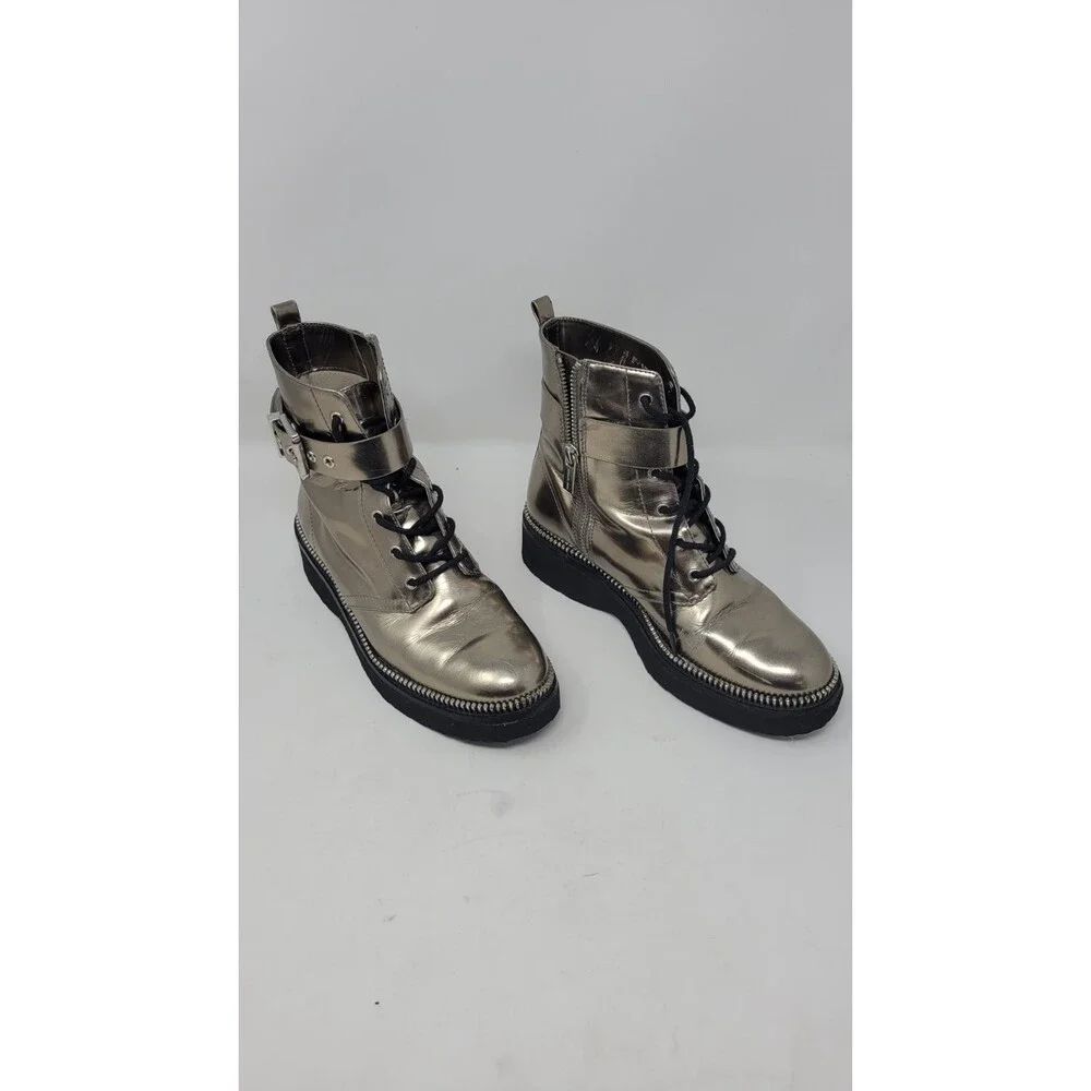 Women's Michael Kors Vivia Nickle Metallic Buckle Lace Leather Combat Boot